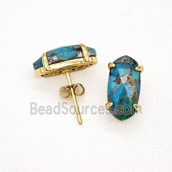 Mosaic Turquoise Copper Stud Earrings Gold Plated