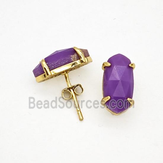 Purple Phosphosiderite Copper Stud Earrings Gold Plated