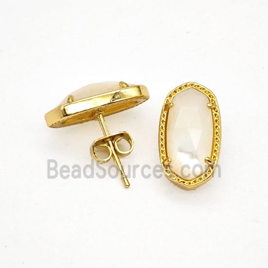 White MOP Shell Copper Stud Earrings Gold Plated