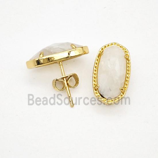Clear Quartz Copper Stud Earrings Gold Plated