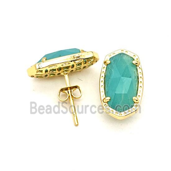 Green Amazonite Copper Stud Earrings Gold Plated