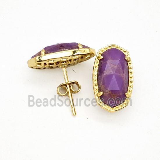 Purple Phosphosiderite Copper Stud Earrings Gold Plated
