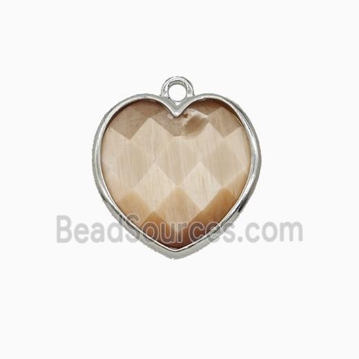Peach Cats Eye Glass Heart Pendant Faceted