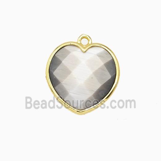 Gray Cats Eye Glass Heart Pendant Faceted