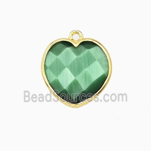 Green Cats Eye Glass Heart Pendant Faceted
