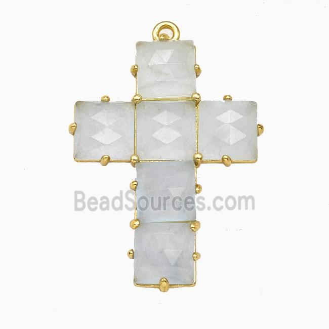Lt.blue Dye Jade Cross Pendant Gold Plated