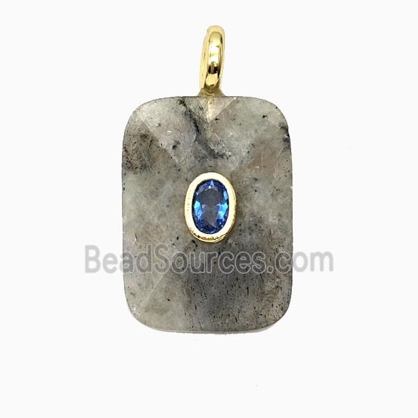 Natural Labradorite Rectangle Pendant Pave Zirconia