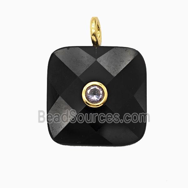Natural Black Obsidian Square Pendant Pave Zirconia
