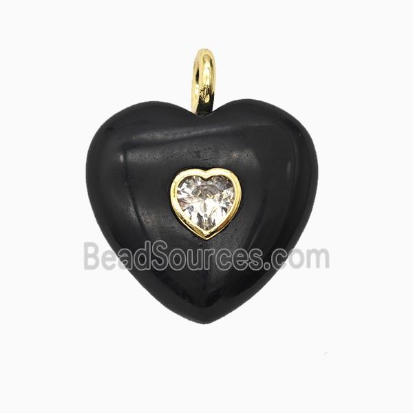 Natural Black Obsidian Heart Pendant Pave Zirconia