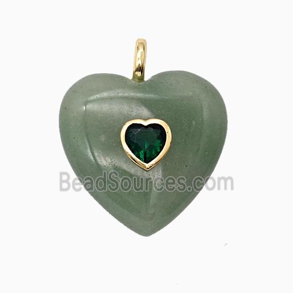Natural Green Aventurine Heart Pendant Pave Zirconia