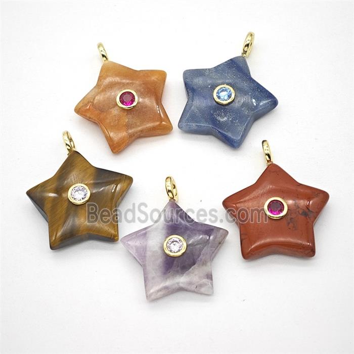 Natural Gemstone Star Pendant Pave Zirconia Mixed