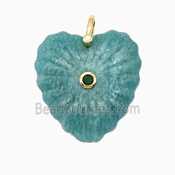 Natural Green Amazonite Heart Pendant Pave Zirconia