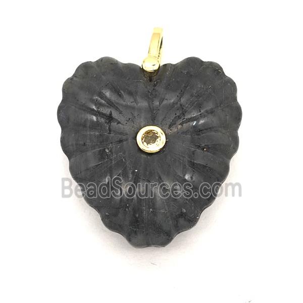 Labradorite Heart Pendant Pave Zirconia
