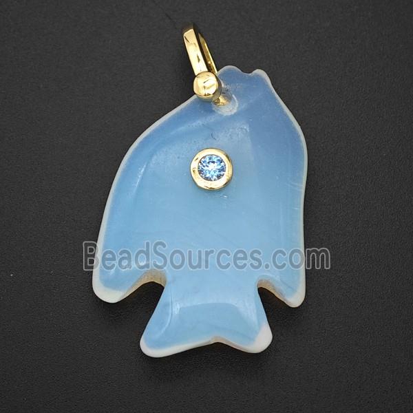 Opalite Fish Pendant Pave Zirconia