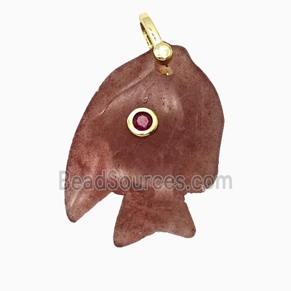Strawberry Quartz Fish Pendant Pave Zirconia
