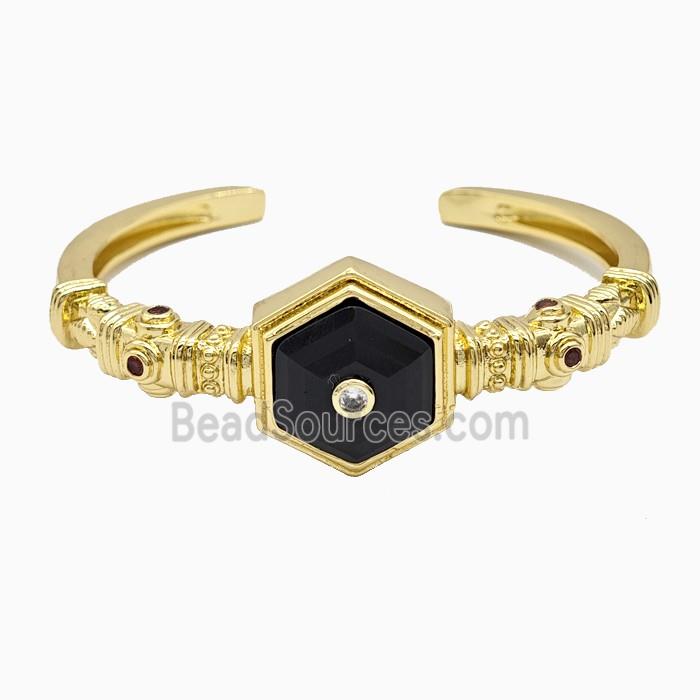 Copper Bangle Pave Obsidian Gold Plated