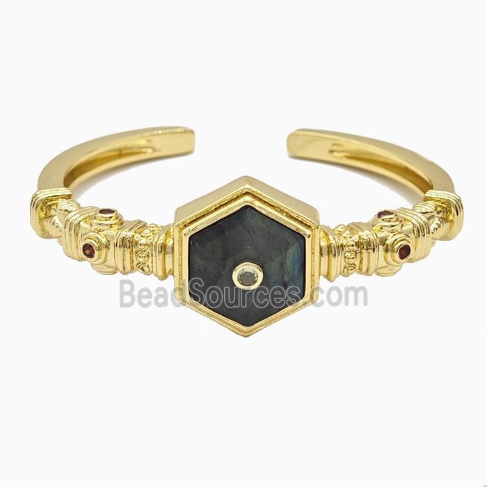Copper Bangle Pave Labradorite Gold Plated