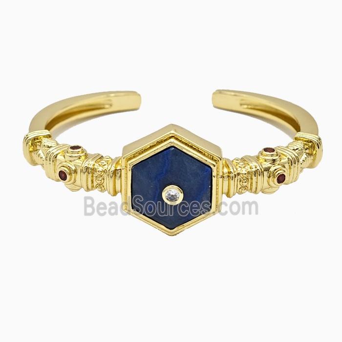 Copper Bangle Pave Sodalite Gold Plated