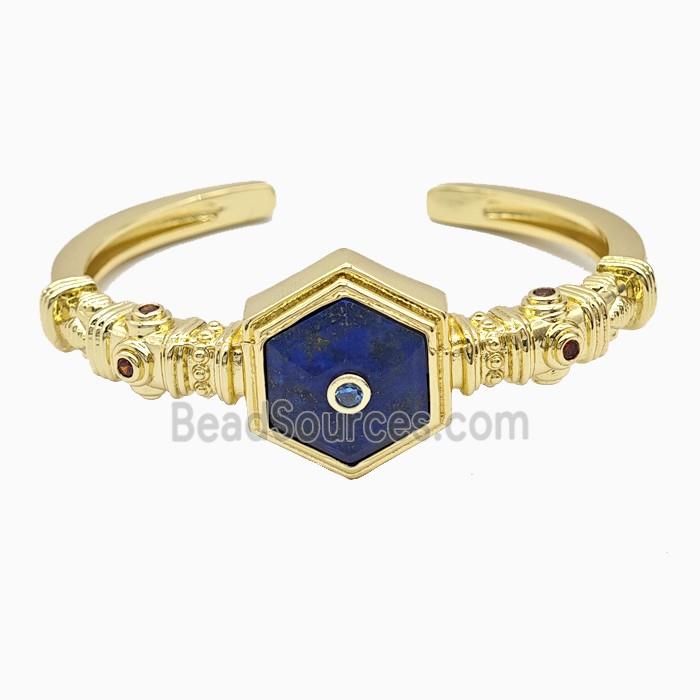 Copper Bangle Pave Lapis Lazuli Gold Plated