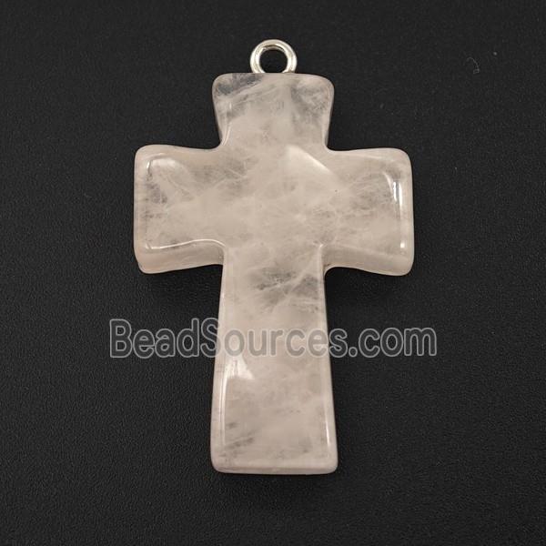 Pink Rose Quartz Cross Pendant
