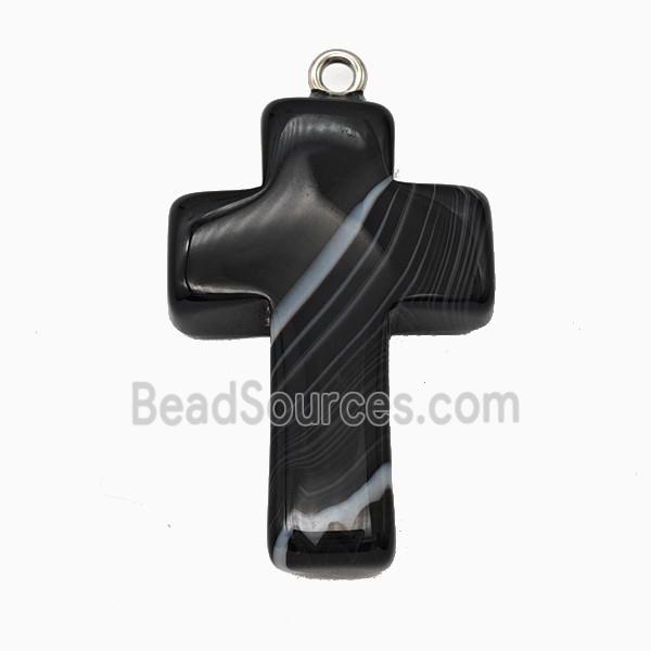 Black Striped Agate Cross Pendant