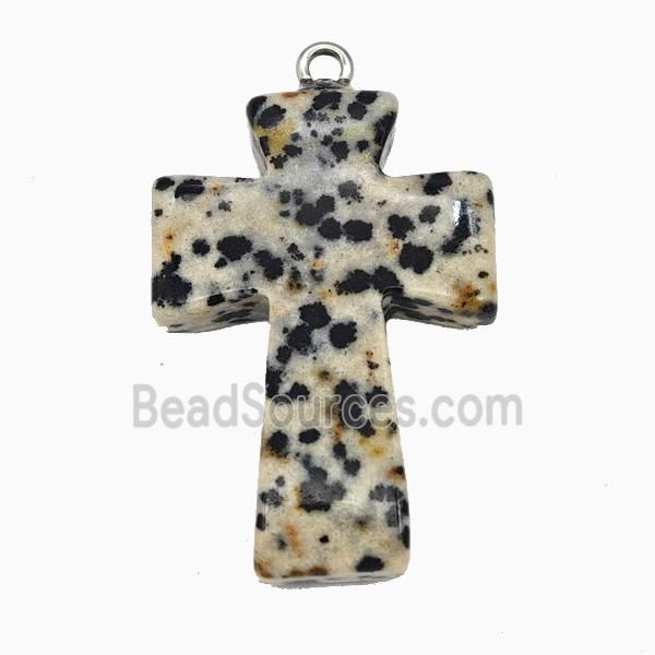 Black Dalmatian Jasper Cross Pendant