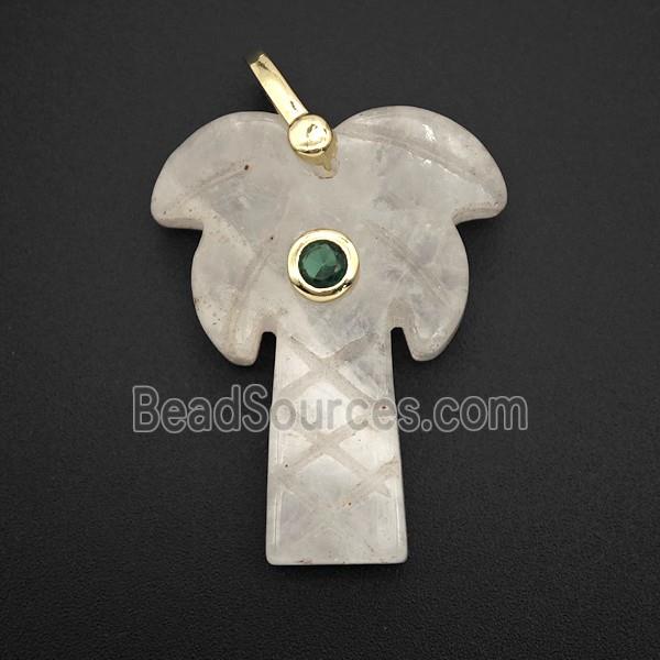 Clear Quartz Coconut Tree Pendant Pave Zirconia Palm