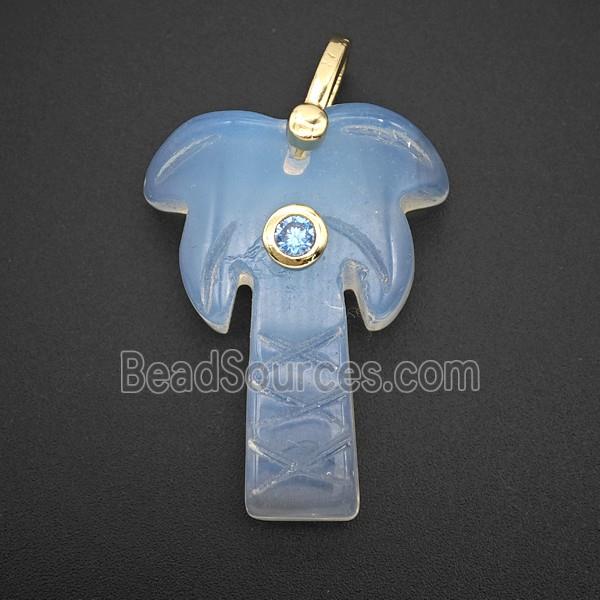 White Opalite Coconut Tree Pendant Pave Zirconia Palm