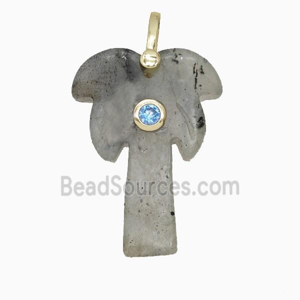 Labradorite Coconut Tree Pendant Pave Zirconia Palm