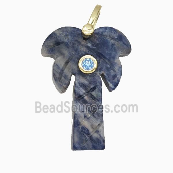 Blue Sodalite Coconut Tree Pendant Pave Zirconia Palm