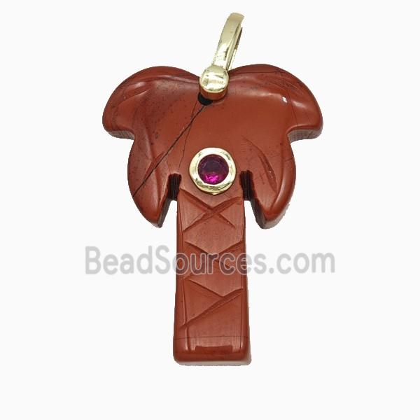 Red Jasper Coconut Tree Pendant Pave Zirconia Palm