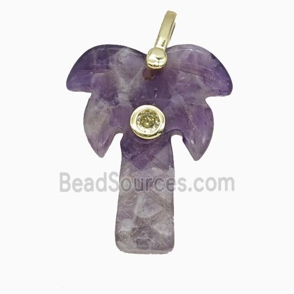 Purple Amethyst Coconut Tree Pendant Pave Zirconia Palm