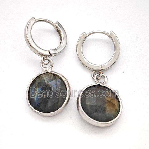Labradorite Copper Hoop Earrings Circle Platinum Plated
