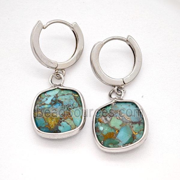 Mosaic Turquoise Copper Hoop Earrings Square Platinum Plated