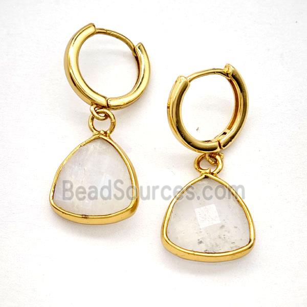 Clear Quartz Copper Hoop Earrings Triangle Gold Plated