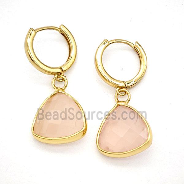 Rose Quartz Copper Hoop Earrings Triangle Gold Plated