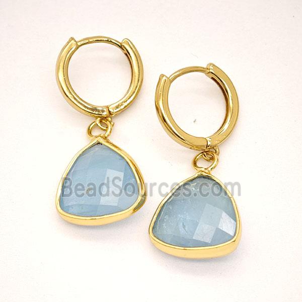 Blue Aquamarine Copper Hoop Earrings Triangle Gold Plated