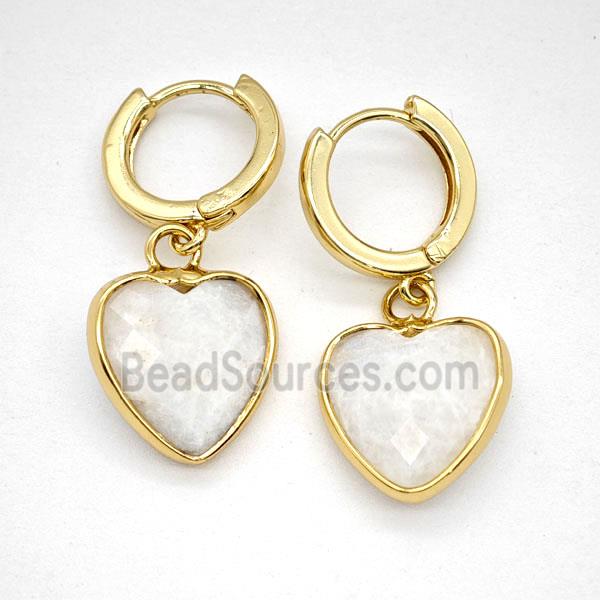 Clear Quartz Copper Hoop Earrings Heart Gold Plated