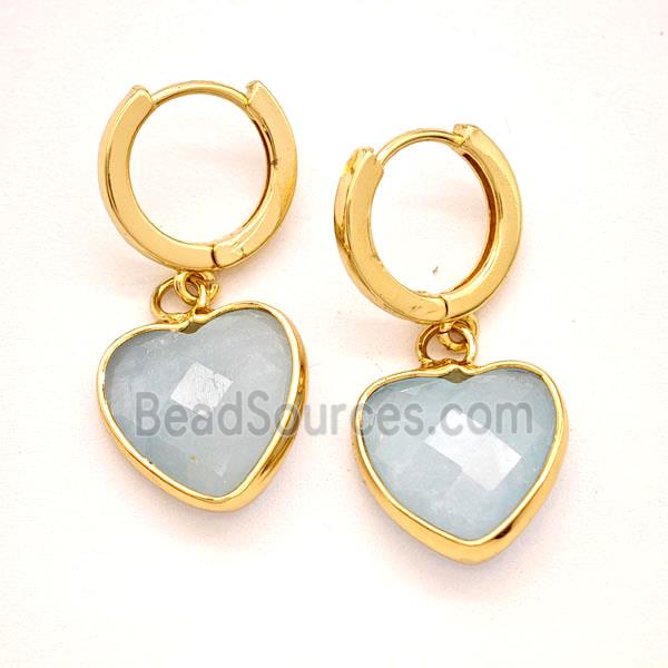 Blue Aquamarine Copper Hoop Earrings Heart Gold Plated
