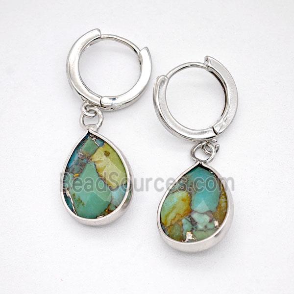 Mosaic Turquoise Copper Hoop Earrings Teardrop Platinum Plated