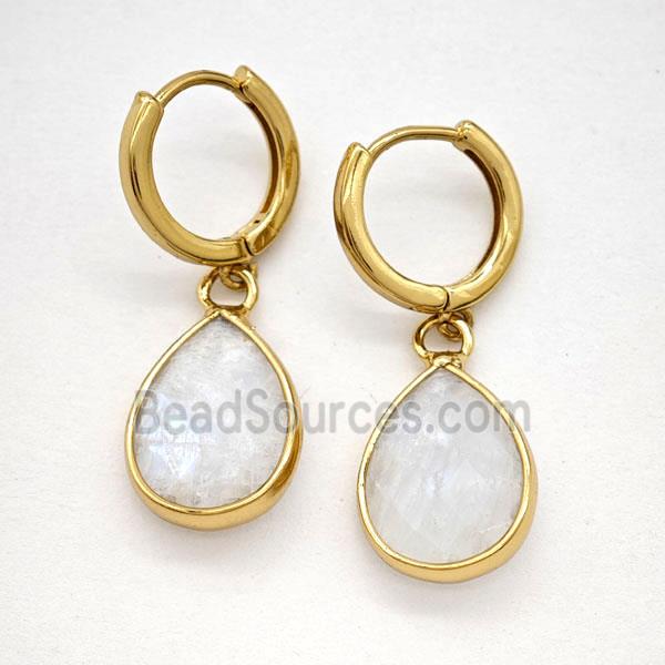 Clear Quartz Copper Hoop Earrings Teardrop Gold Plated