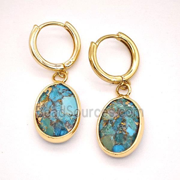 Mosaic Turquoise Copper Hoop Earrings Oval Gold Plated