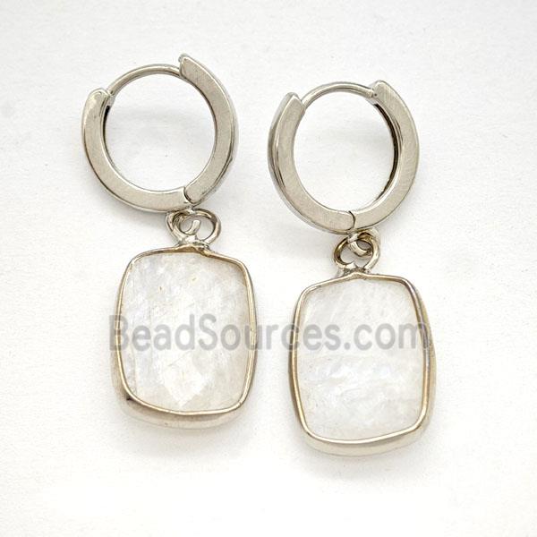 Clear Quartz Copper Hoop Earrings Rectangle Platinum Plated