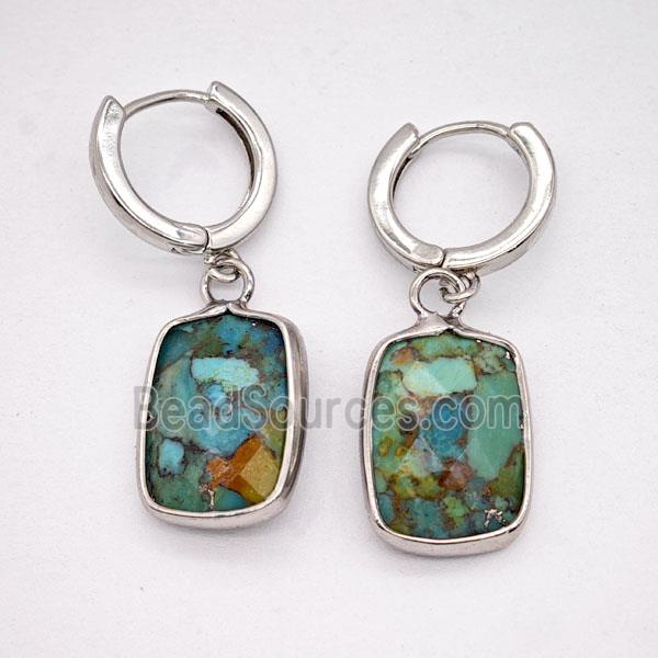 Mosaic Turquoise Copper Hoop Earrings Rectangle Platinum Plated