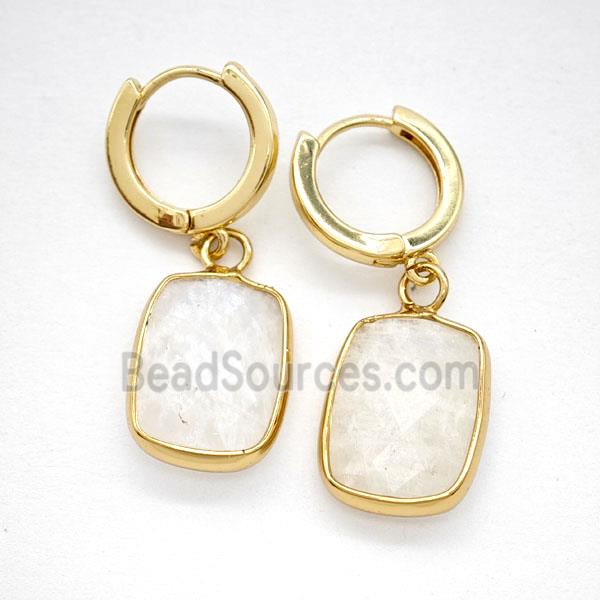 Clear Quartz Copper Hoop Earrings Rectangle Gold Plated