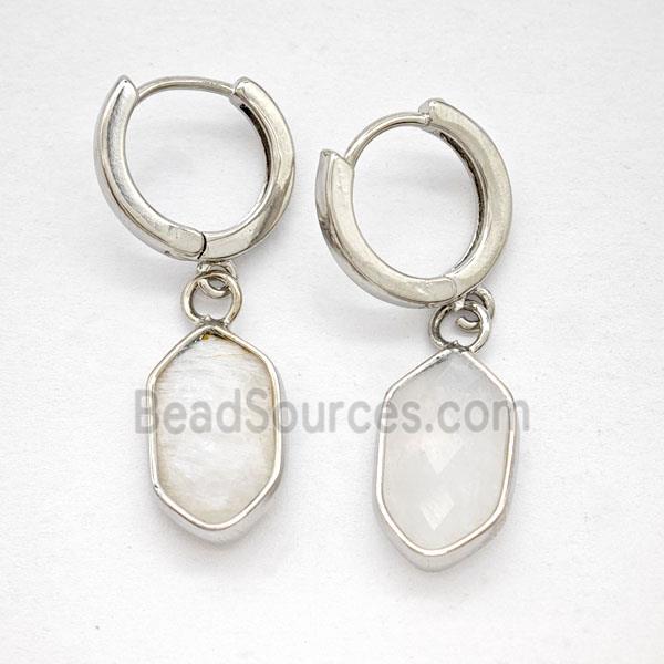 White Moonstone Copper Hoop Earrings Prism Platinum Plated