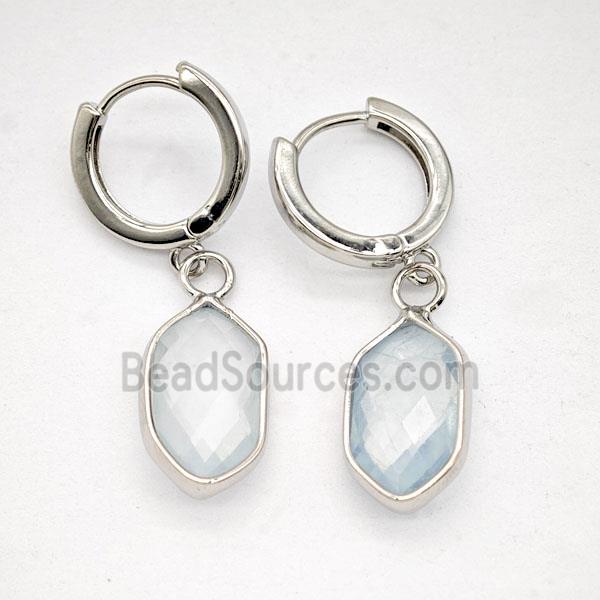 Blue Aquamarine Copper Hoop Earrings Prism Platinum Plated