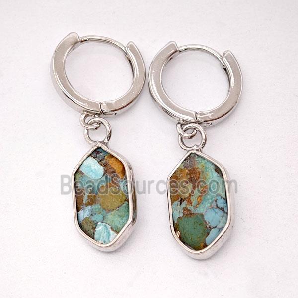 Mosaic Turquoise Copper Hoop Earrings Prism Platinum Plated