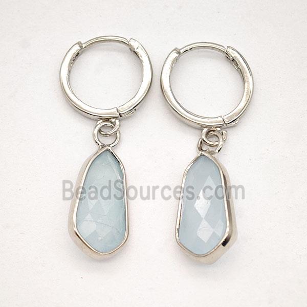 Blue Aquamarine Copper Hoop Earrings Teardrop Platinum Plated