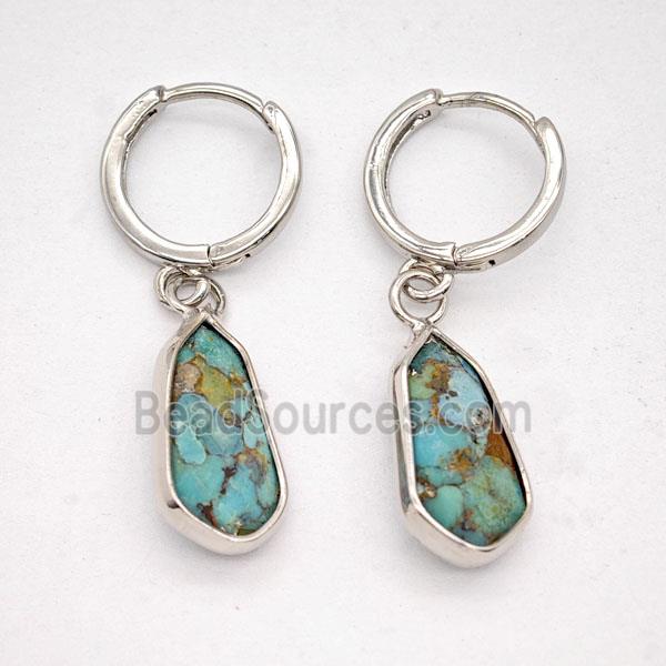 Mosaic Turquoise Copper Hoop Earrings Teardrop Platinum Plated